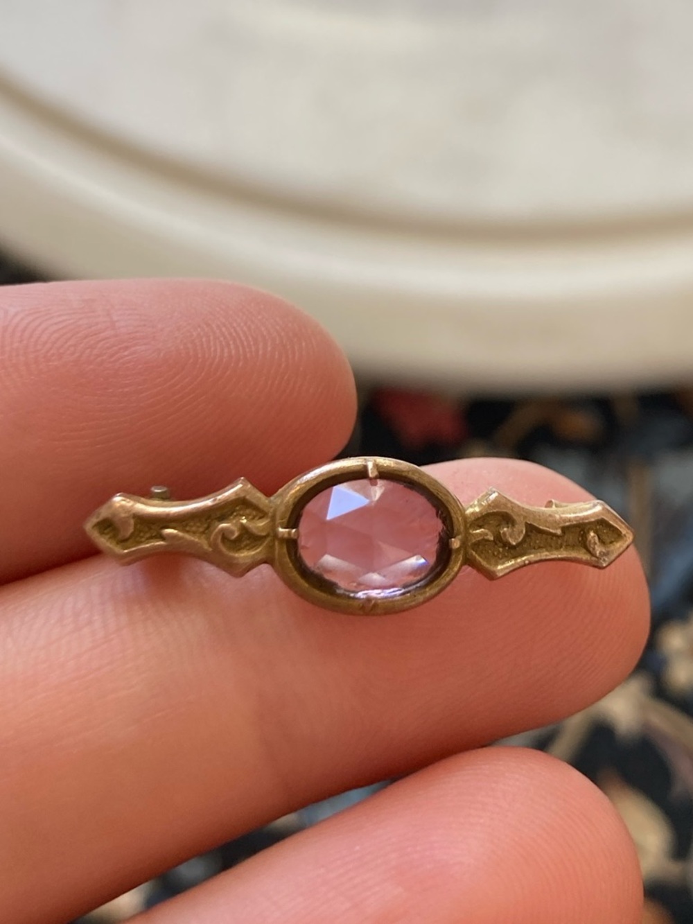 Antique Victorian Faceted Glass Small Ornate Brooch